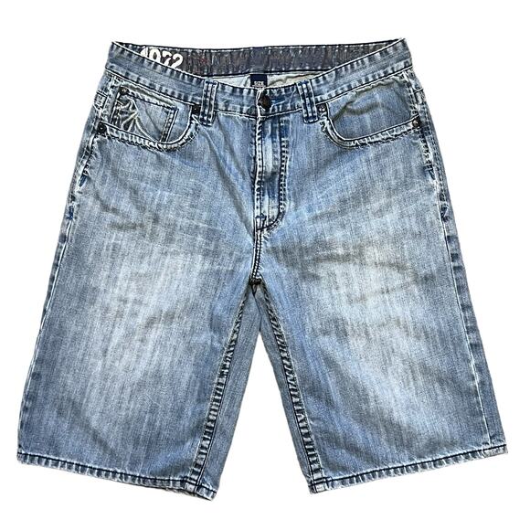 ECKO UNLTD Light Wash Embroidered Vintage Y2K Baggy Fit Denim Jean Shorts Men 34